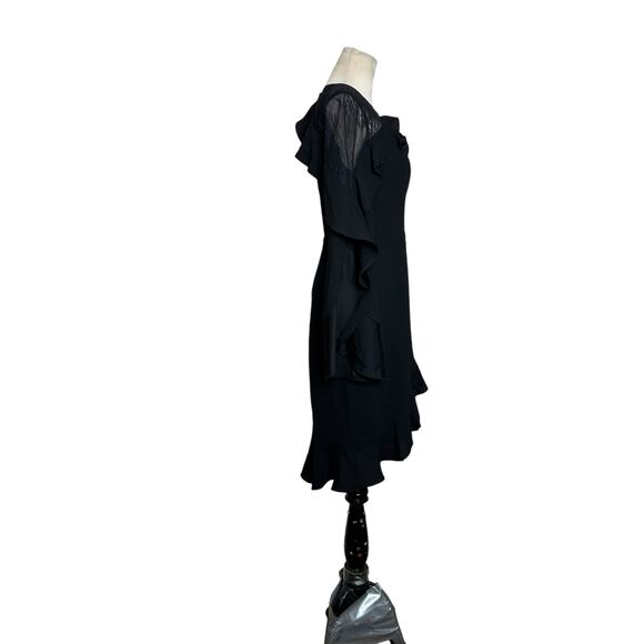 BCBGMAXAZRIA black open back lace detail ruffled party dress size 4 - Picture 6 of 16